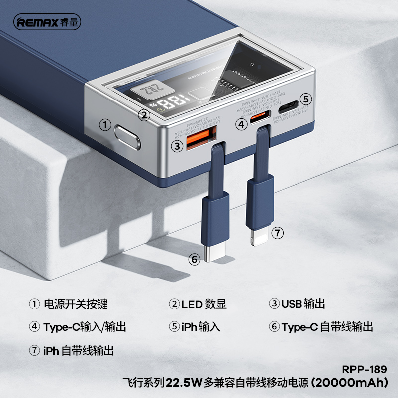 RPP-189飞行 22.5W自带线移动电源